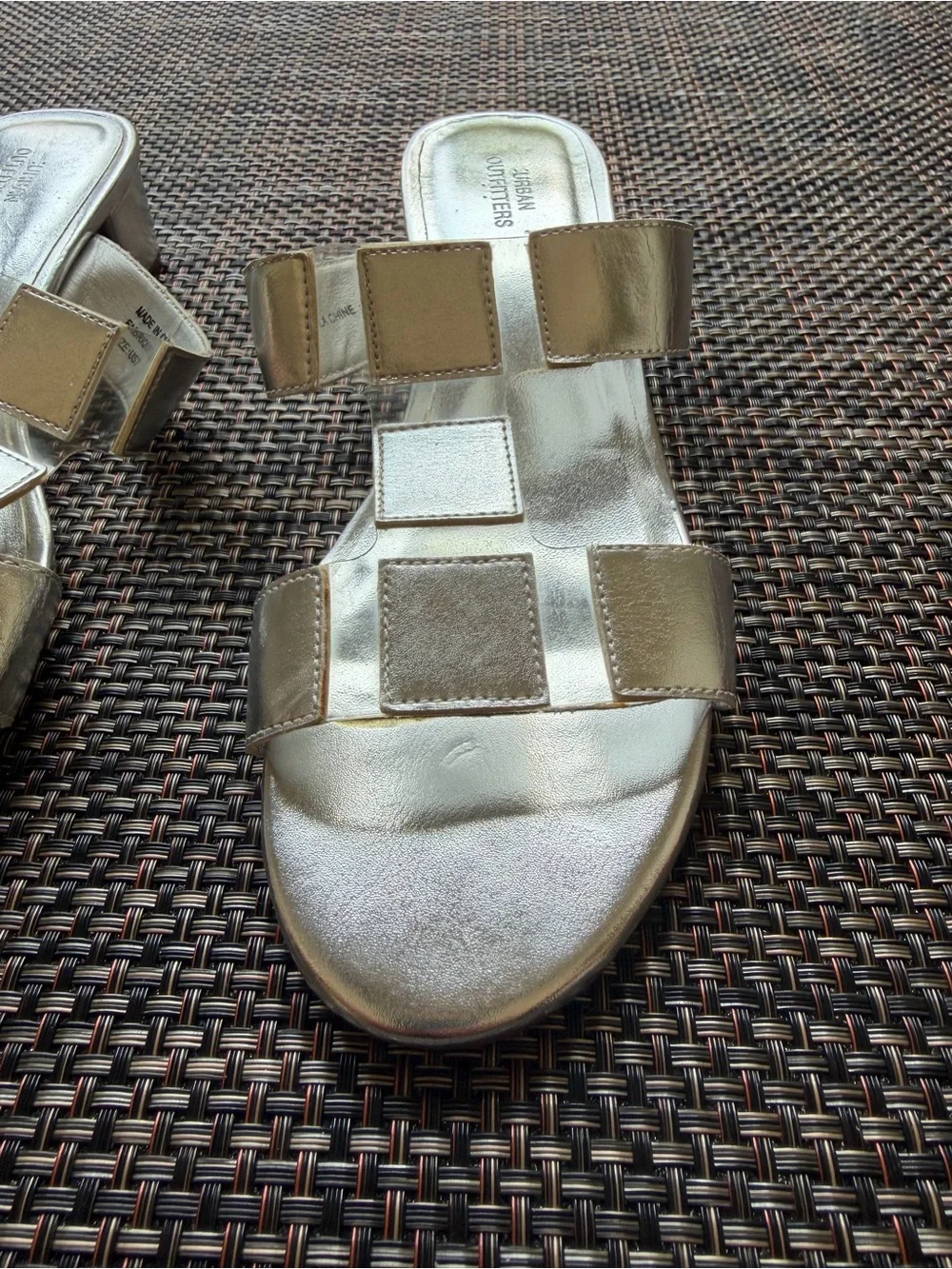 Urban Outfitters Silver Low Block Heel Slide Sandals